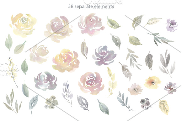 Watercolor Light Flowers Bouquets in Illustrations - product preview 1
