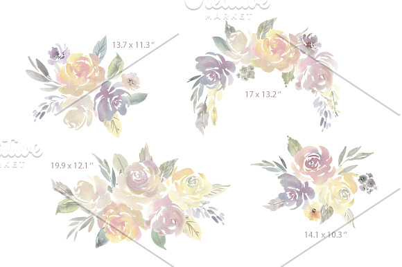 Watercolor Light Flowers Bouquets in Illustrations - product preview 2