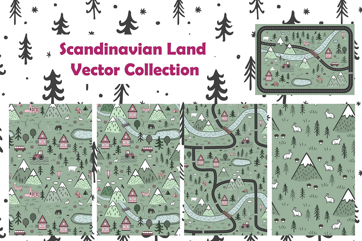 Scandinavian Land. Vector Collection in Patterns - product preview 8