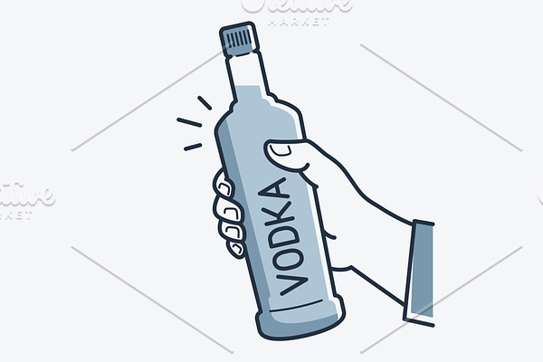 Hand hold vodka bottle.