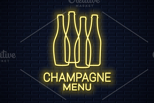 Champagne bottle neon sign.