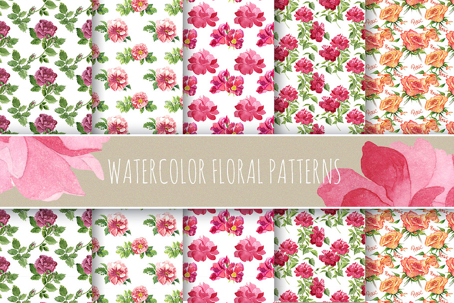Watercolor floral seamless patterns in Patterns - product preview 8