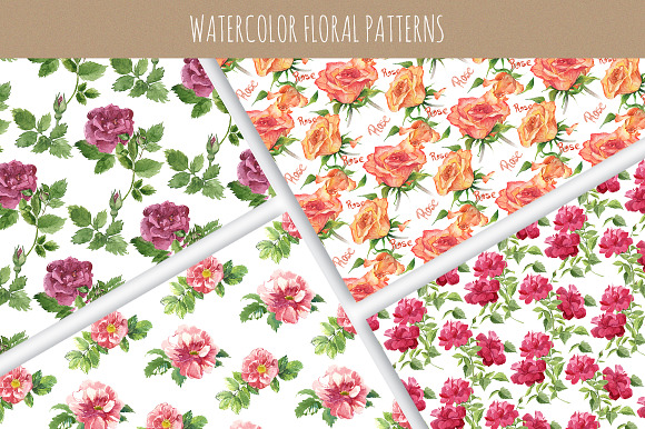 Watercolor floral seamless patterns in Patterns - product preview 1
