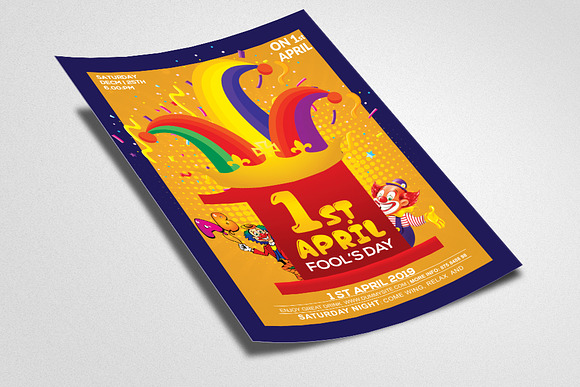 1st April Flyer Template Clown Cap in Flyer Templates - product preview 1