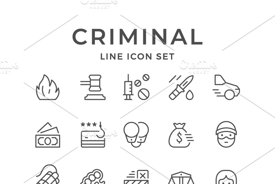 Set line icons of criminal