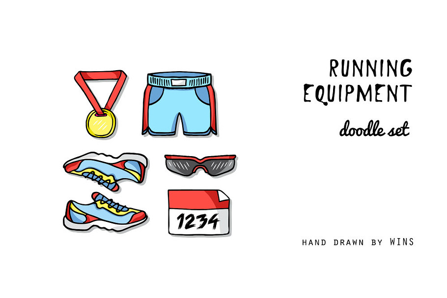 RUNNING EQUIPMENT in doodle style in Illustrations - product preview 8