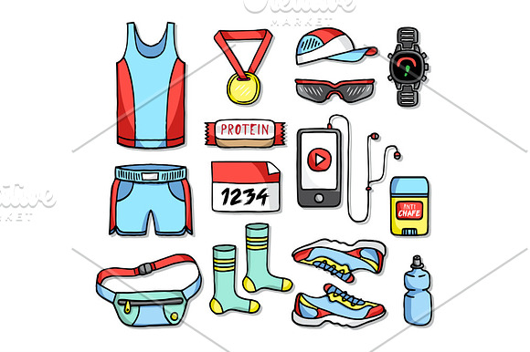 RUNNING EQUIPMENT in doodle style in Illustrations - product preview 1