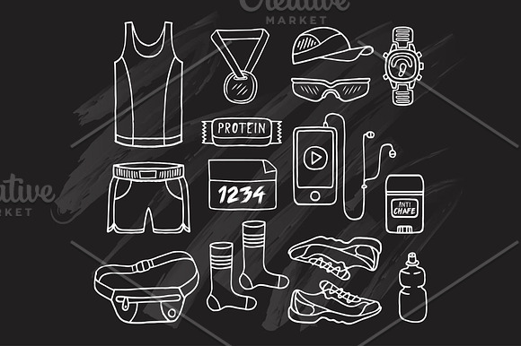 RUNNING EQUIPMENT in doodle style in Illustrations - product preview 3