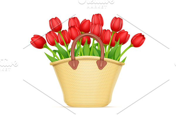 Wicker basket with tulip flower.