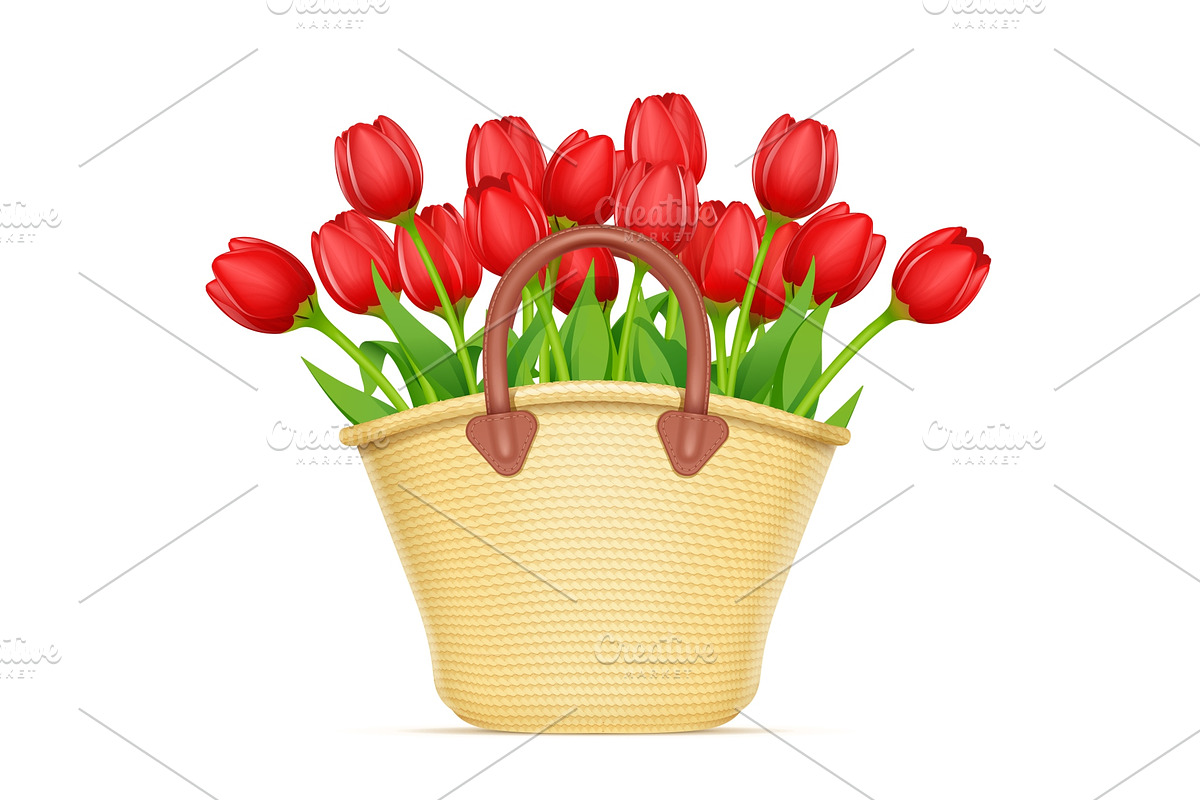 Wicker basket with tulip flower. in Illustrations - product preview 8