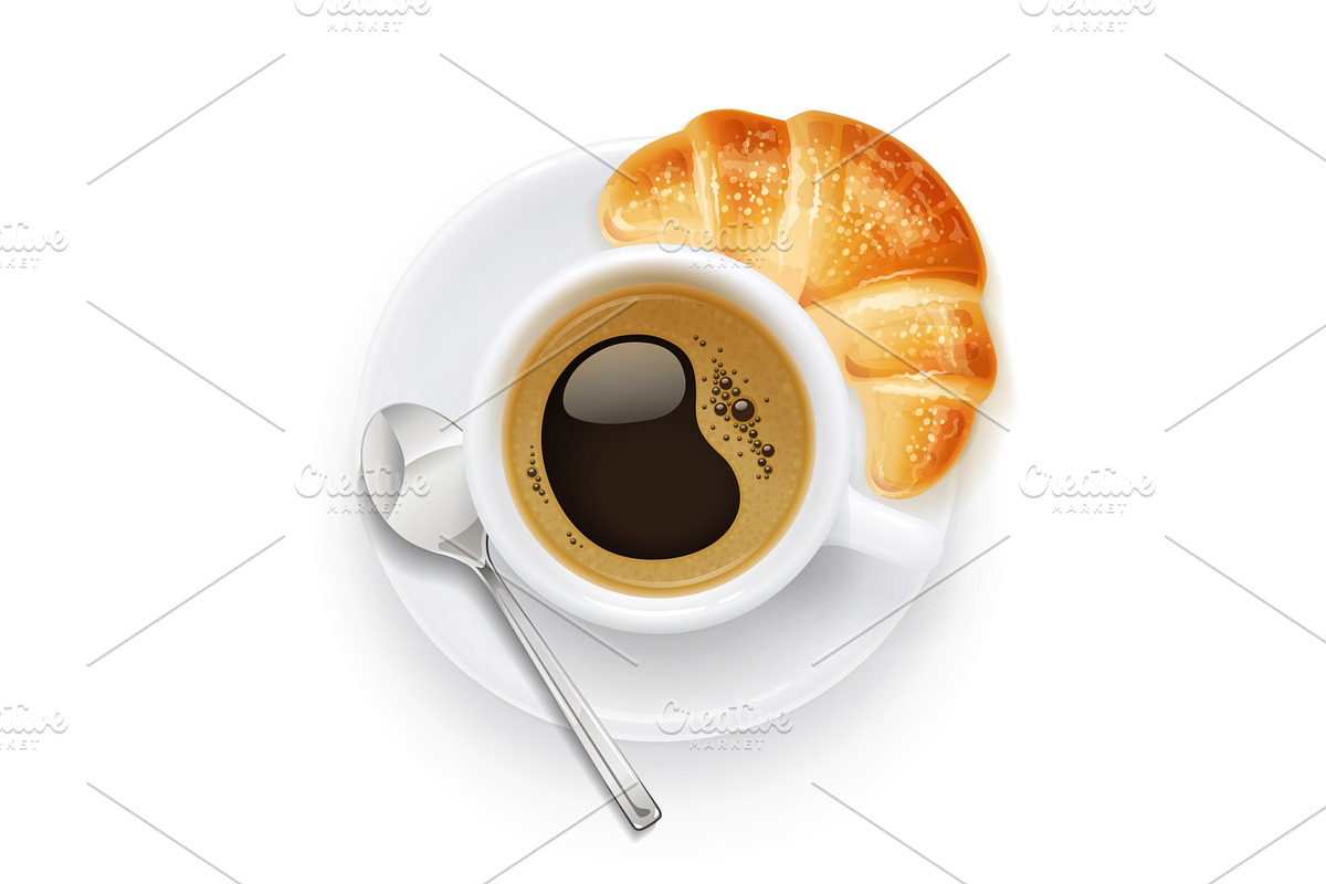 Coffee cup and plate. Croissant. in Illustrations - product preview 8