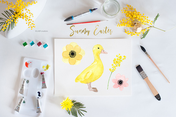 -50% Sunny Easter bunny Watercolor in Illustrations - product preview 5