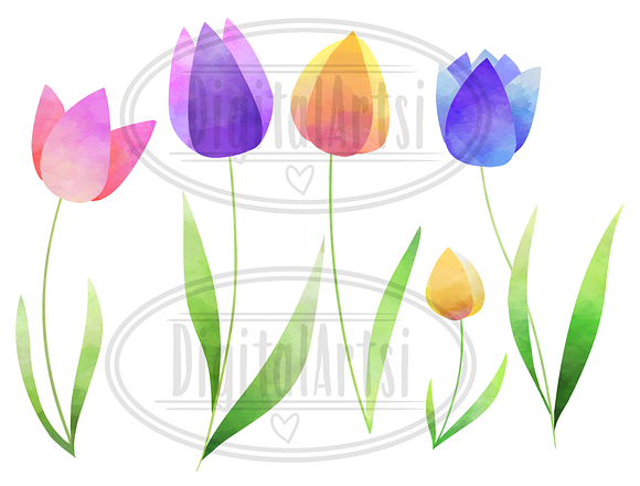 Watercolor Tulips Clipart in Illustrations - product preview 4
