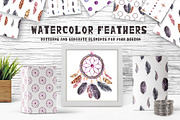 Watercolor seamless feathers