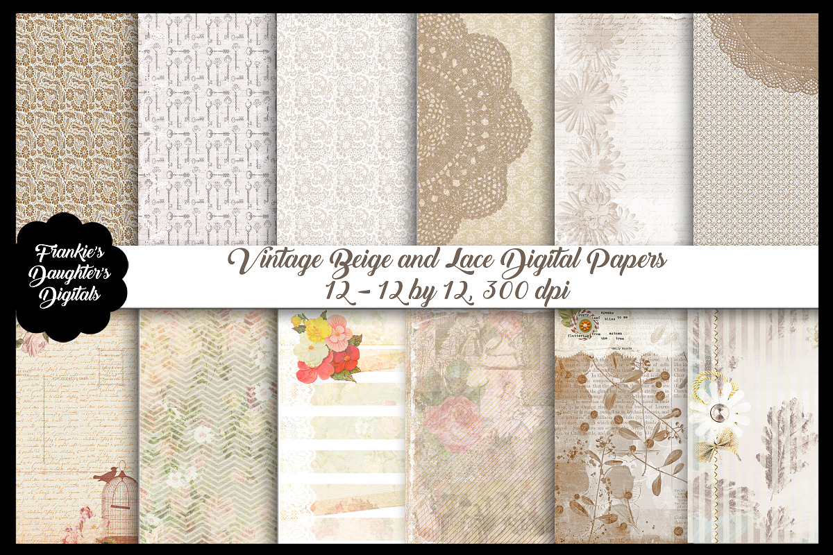 Vintage Beige & Lace Digital Papers in Textures - product preview 8