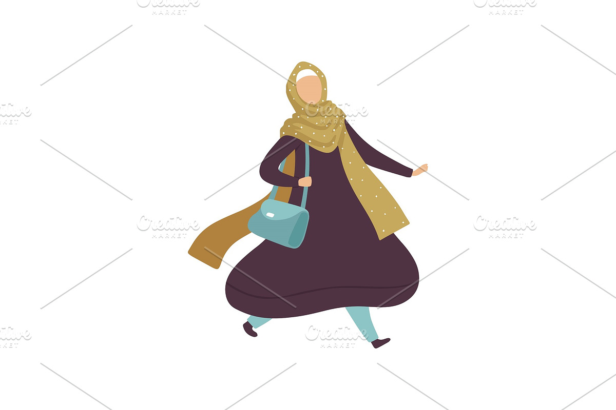 Muslim Woman Walking with Bag in Illustrations - product preview 8