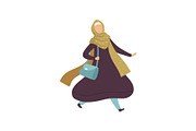 Muslim Woman Walking with Bag
