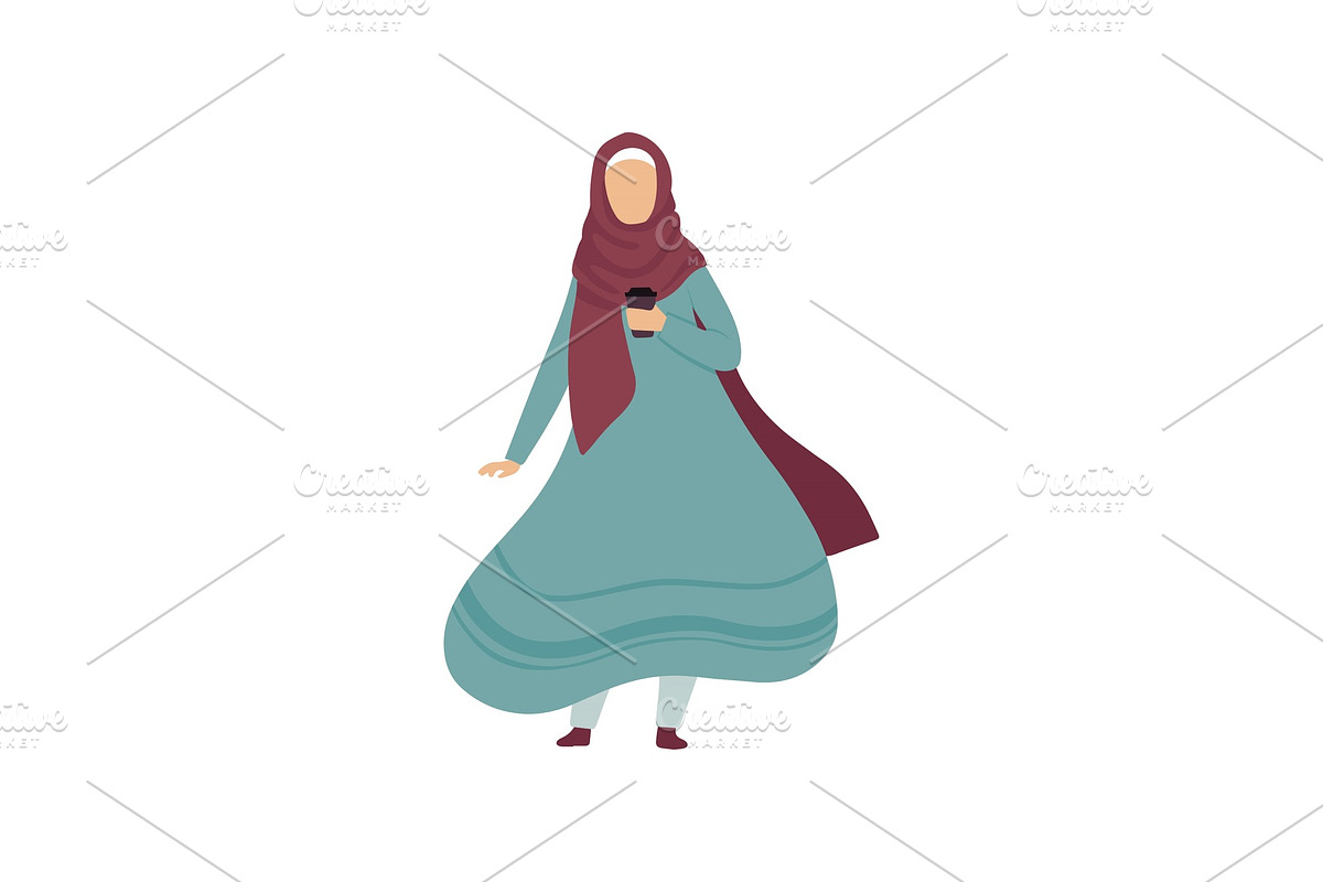 Muslim Woman Standing with Cup of in Illustrations - product preview 8