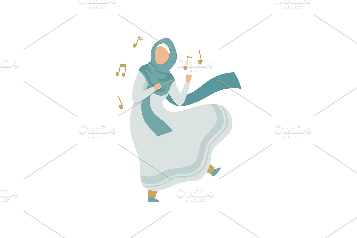 Muslim Woman Listen to Music and in Illustrations - product preview 8