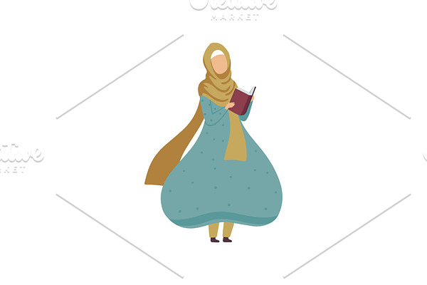 Muslim Woman Standing and Reading