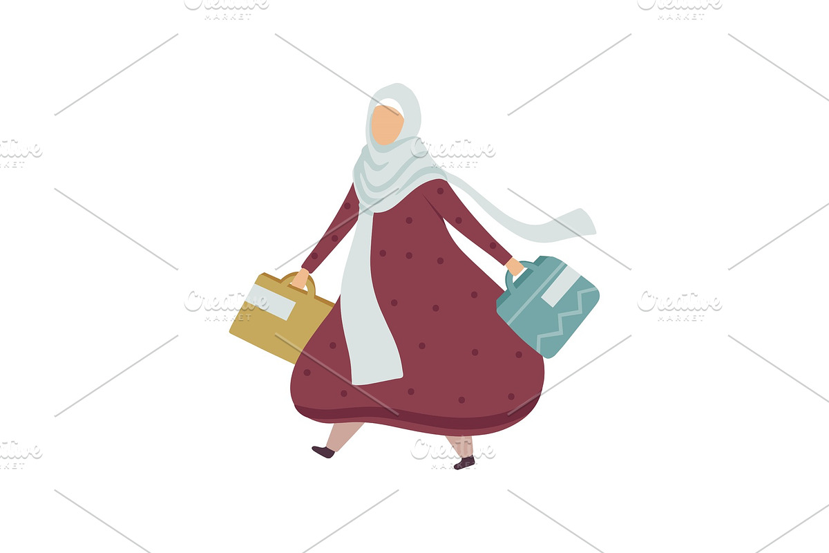 Muslim Woman Walking with Shopping in Illustrations - product preview 8