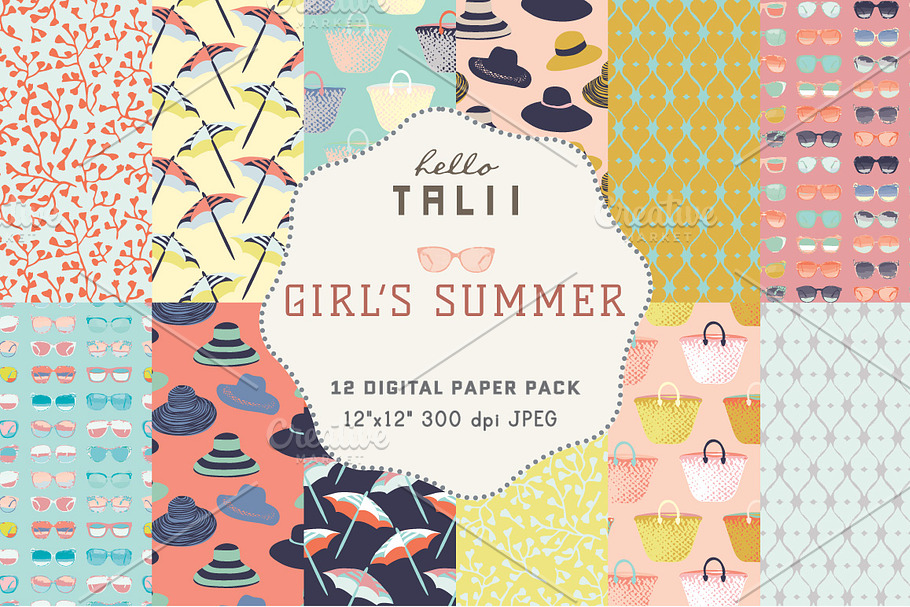 Girl's Summer- 12 Digital Papers in Patterns - product preview 8