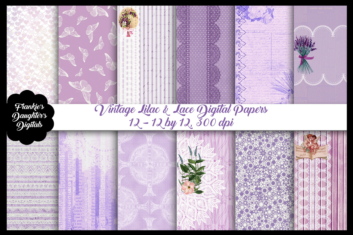 Vintage Lilac & Lace Digital Papers in Textures - product preview 8