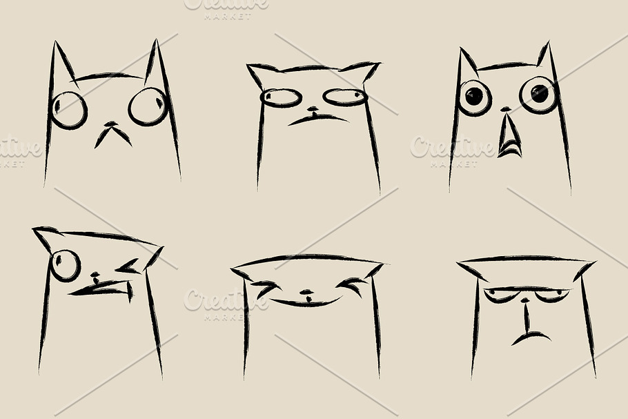 Set of cats emotions. Cats faces.