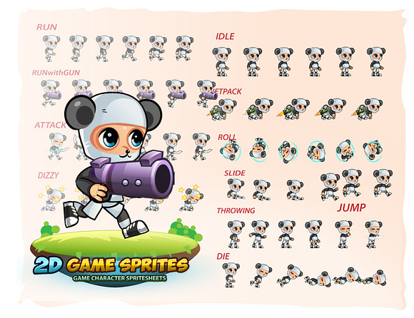 Panda Boy 2D Game Sprites in Illustrations - product preview 2