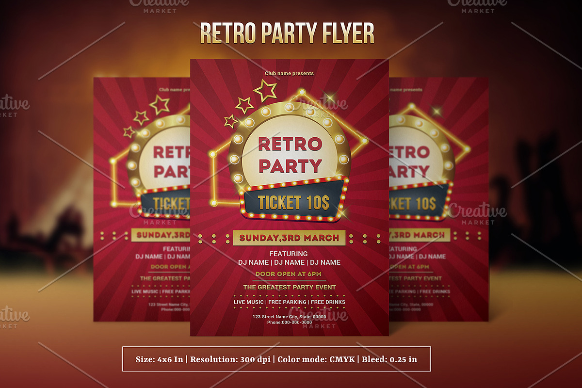 Retro Party Flyer V993 in Flyer Templates - product preview 8