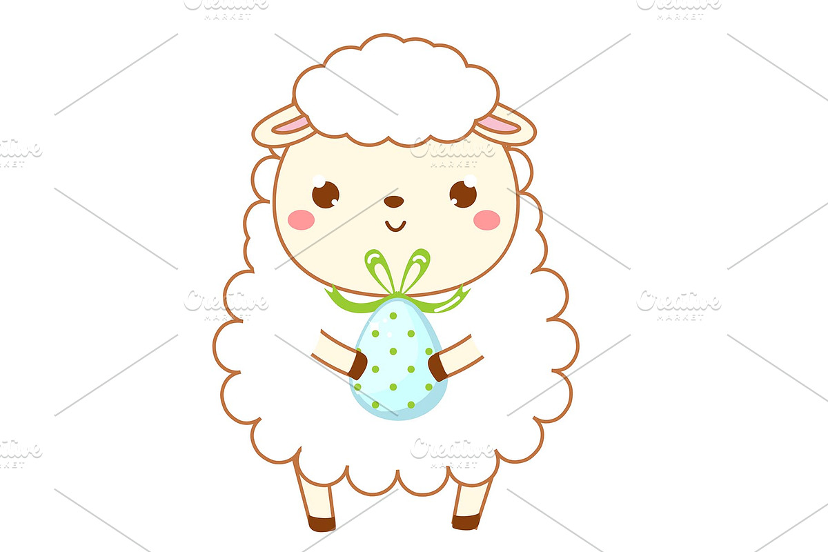 Cute easter sheep. lamb with egg in Icons - product preview 8