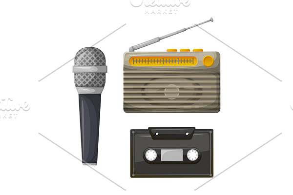 Radio with Antenna and Cassette with
