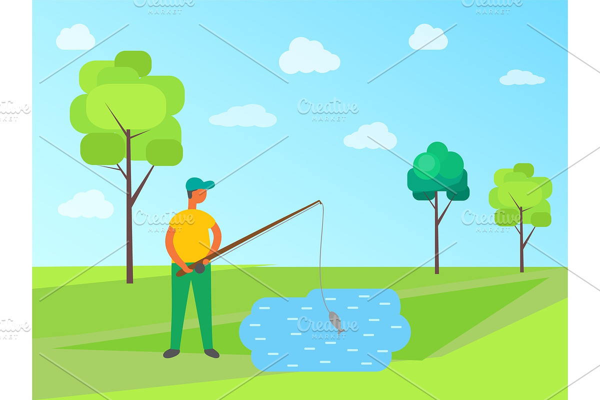 Male Fishing in Lake, Vector in Illustrations - product preview 8