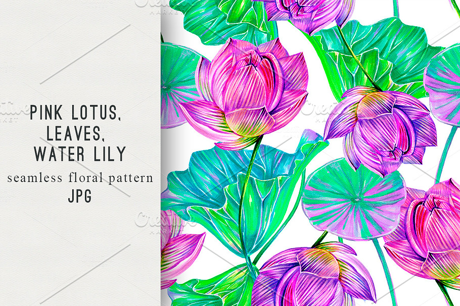 Pink lotus,leaves pattern in Patterns - product preview 8