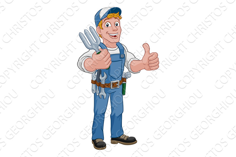 Gardener Garden Fork Tool Handyman in Illustrations - product preview 8