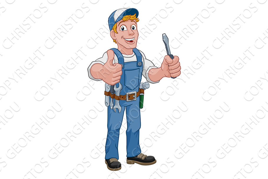 Electrician Cartoon Handyman Plumber in Illustrations - product preview 8