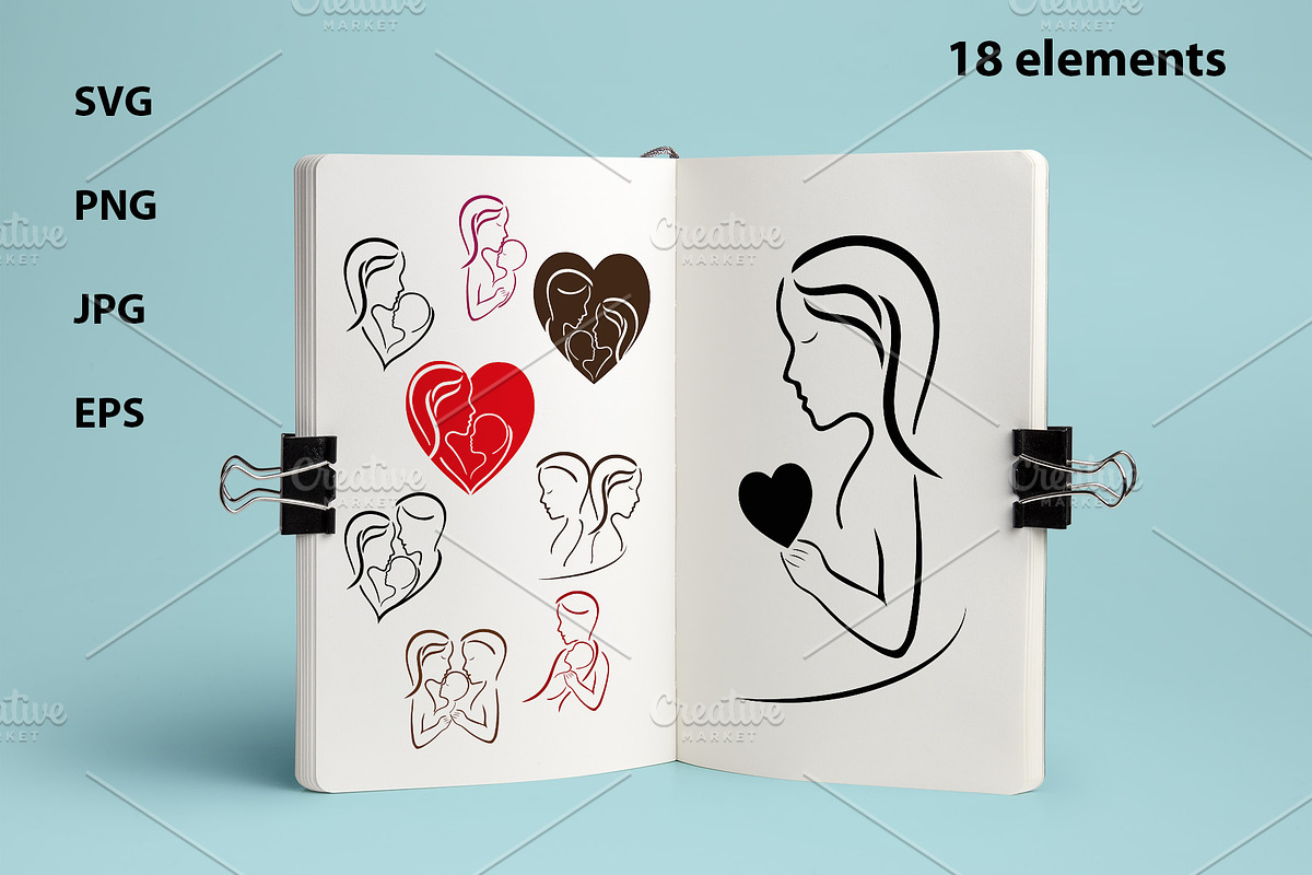 Mom, child, dad and parents, symbols in Illustrations - product preview 8
