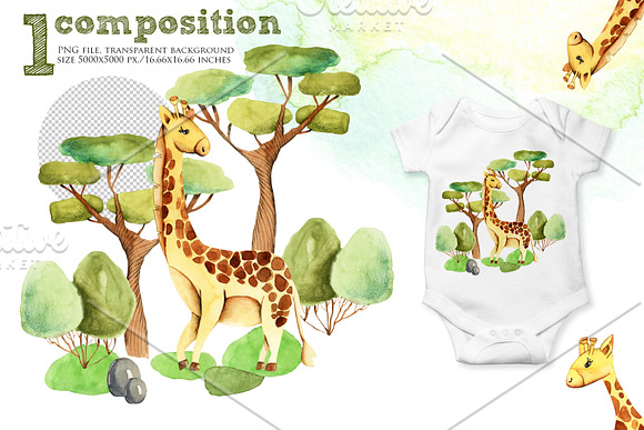 Giraffes. Watercolor clipart. in Illustrations - product preview 3