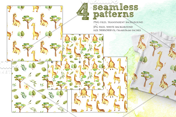 Giraffes. Watercolor clipart. in Illustrations - product preview 5