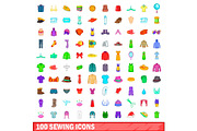 100 sewing icons set, cartoon style