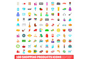 100 shopping products icons set