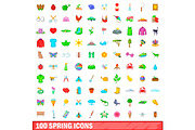 100 spring icons set, cartoon style