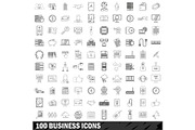 100 business icons set, outline