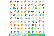 100 business icons set, isometric 3d
