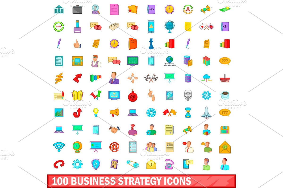 100 business strategy icons set in Illustrations - product preview 8