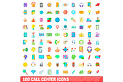100 call center icons set, cartoon