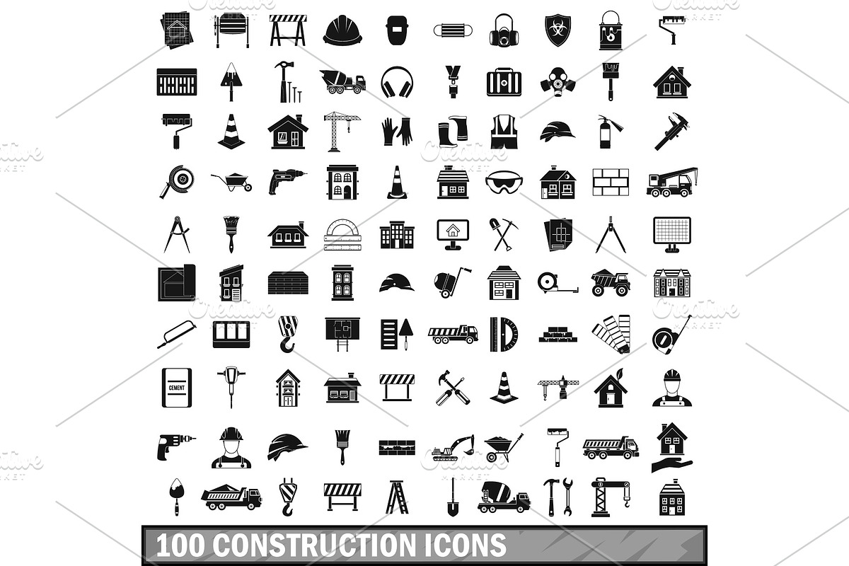 100 construction icons set in simple in Illustrations - product preview 8