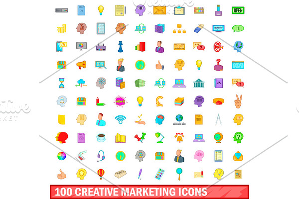 100 creative marketing icons set