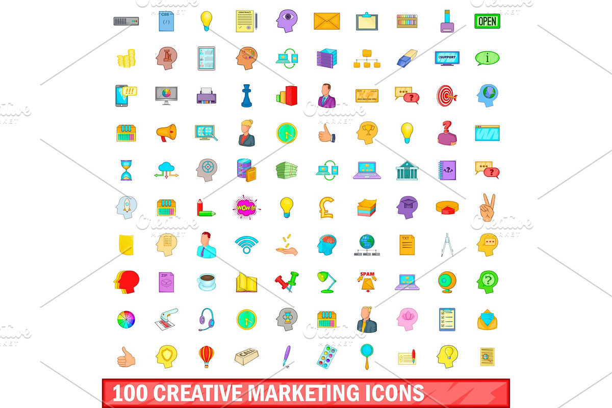 100 creative marketing icons set in Illustrations - product preview 8