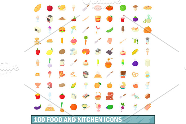 100 food and kitchen icons set